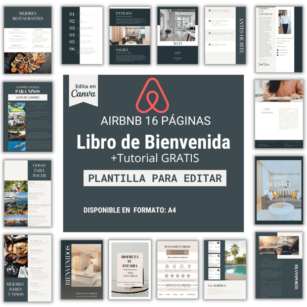 Libro de Bienvenida para Airbnb — vista de portada y páginas internas